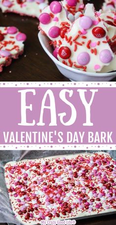 easy valentine's day bark recipe with white chocolate and pink sprinkles