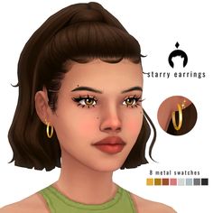 an animated image of a woman's face with earrings on her head and nose