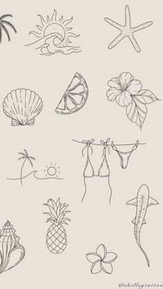 small tattoos by Tattoo Art & Designs Small Drawing Tattoo, Simple Sea Shell Tattoo, Aesthetic Wave Tattoo, Lake Themed Tattoos, Coastal Drawing Ideas, Ocean Fineline Tattoo, Sea Aesthetic Tattoo, Beach Umbrella Tattoo, Small Surf Tattoo