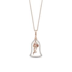 Disney Belle Inspired Bell Jar Diamond Pendant 14K White Gold & Rose Gold | Enchanted Disney Fine Jewelry Enchanted Disney, Enchanted Disney Fine Jewelry, Disney Belle, Disney Fine Jewelry, Flowers In Jars, Jewelry Model, Fine Jewelry Collection, Shop Engagement Rings, Size 10 Rings