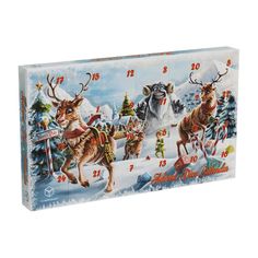 a christmas card with santa and reindeers on it