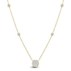 This gorgeous pendant features a 0.17 ct diamond enhanced by a diamond halo. Bezel-set diamond stations on its 18K gold cable chain complement its elegance and sparkle. - 18K gold weighing 2.33 grams - 0.17 ct round diamond - 13 round diamonds totaling 0.24 carats Available in yellow, white, and rose gold. Please allow 4-6 weeks for delivery if item is not in stock. Item no. P10854 Minimalist Necklace Gold, Bezel Necklace, Halo Necklace, Bezel Set Diamond, Bezel Diamond, Girly Jewelry, Diamond Halo, Minimalist Necklace, Diamond Solitaire