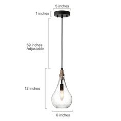 an image of a glass light fixture with measurements for the bulb and wire attached to it