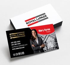 a business card with an image of a woman in black and red on the front