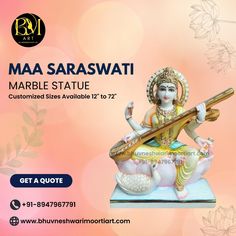 an advertisement for maa saraswati with the image of a woman holding a flute