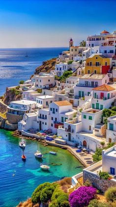 an aerial view of the beautiful village of oia on the island of paros, greece