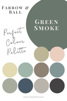 Complimentary Green Paint Colors, Farrow And Ball Green Paint Colors, Bathroom Colour Pallets, Colour Schemes Bathroom, Farrow And Ball Colour Schemes 2023, Green Complimentary Color Palette, Farrow And Ball Green Living Room, Living Room Palette Ideas, Farrow And Ball Colour Schemes Green