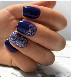 Blue Foil Nails, Pinterest Nail Ideas, Blue Gel Nails, Short Gel Nails, Blue Nail, Popular Nails, Dipped Nails, Gel Nail Designs, Powder Nails