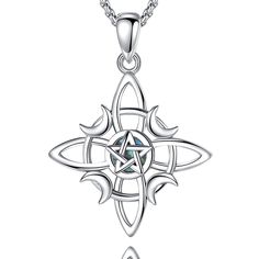 PRICES MAY VARY. ❤【Simple and Mysterious Design】 The 925 sterling silver witches knot pendant has a sleek and minimalist design that's inspired by the mysterious witch culture. It blends different elements to create a unique and artistic style. ❤【Meaningful Elements】 The pentagram in the center of the witches knot represents the five elements, while the natural abalone shell at the bottom symbolizes balance and spirituality. The four crescent moons represent the power and mystery of women. ❤【Sym Mystical Sterling Silver Jewelry, Mystical Engraved Silver Jewelry, Mystical Sterling Silver Necklace, Mystical Sterling Silver Necklace In Silver, Gothic Silver 925 Stamped Jewelry, Gothic Silver Jewelry Stamped 925, Witches Knot, Moon Goddess Necklace, The Five Elements