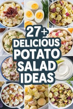 potato salad recipe collage with text overlay that reads 27 delicious potato salad ideas