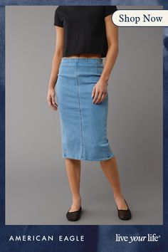 Next Level Stretch/Our softest, stretchiest, never-loses-its-shape denim/Dark wash/This skirt is Real Good: Made with the planet in mind & a promise to continue to do better. Fitted Mid-rise Denim Skirt In Medium Wash, Fitted Mid-rise Medium Wash Denim Skirt, Trendy Stretch Medium Wash Denim Skirt, Trendy Medium Wash Stretch Denim Skirt, Spring Stretch Dark Wash Denim Skirt, Casual Medium Wash Denim Pencil Skirt, Spring Stretch Denim Skirt In Dark Wash, Spring Dark Wash Stretch Denim Skirt, High Waist Stretch Medium Wash Denim Skirt