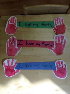 handprints made to say i love my family