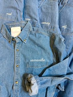 Button Up Bridesmaid Shirts, Ready Outfits, Embroidered Initials, Bridesmaid Shirts, Embroidered Wedding, Embroidered Jacket, Mens Oxfords, Button Up Shirt, Denim Shirt