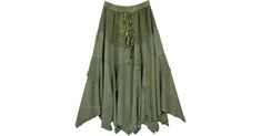 Olive Drab Renaissance Chic Skirt in Clothing - Asymmetrical Hem Skirt in Green - So soft and flowy the fabric really moves with you adding intrigue to choreography. Features: Stonewash, Misses, Handkerchief, Solid, Western, Renaissance,Western-Skirts. Green Flowy Skirted Bottoms, Green Flowy Bottoms, Asymmetrical Green Skirt For Festival, Green Asymmetrical Skirt For Festival, Bohemian Green Asymmetrical Maxi Skirt, Green Bohemian Asymmetrical Skirt, Green Flowy Skirt, Goddess Skirt, Vacation Skirt