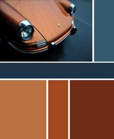 an orange and brown color scheme with two different colors on the same car, including one in