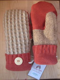 Sweaty Mitts - Upcycled Sweater Mittens  Etsy store Upcycled Mittens, Upcycling Clothes Diy, Sweater Projects, Felted Mittens, Upcycled Clothes Diy, Upcycled Sweater, Diy Sweater, Knitted Mittens