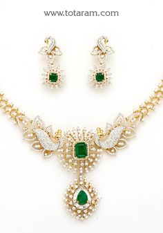 18 Karat Gold Diamond 'Peacock' Necklace & Drop Earrings Set with Color Stones
  This Product has Inter Changeable Stones in the Necklace and Earrings
 - 235-DS758 - in 57.050 Grams for USD $8112.69. 
Made in India by Totaram Jewelers Online this product is in Gold - 18 Karat Gold  & is an excellent gift for Adult - Women. Ships fully insured with secured guaranteed delivery for free with your order over $250 from New Jersey USA & comes with 30 days exchange policy. Elegant Diamond Necklace With Peacock Design, Elegant Yellow Gold Necklace With Peacock Design, Formal Yellow Gold Jewelry With Peacock Design, Formal Yellow Gold Peacock-designed Jewelry, Formal Yellow Gold Peacock Jewelry, Yellow Gold Jewelry With Peacock Design For Celebration, Yellow Gold Peacock Design Jewelry For Anniversary, Yellow Gold Jewelry With Peacock Design For Anniversary, Elegant Green Bridal Necklace With Peacock Design