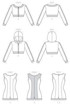 the front, back and side views of a women's jacket