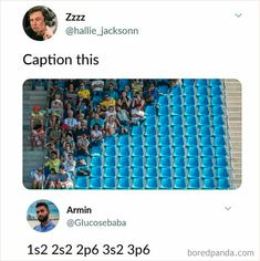 two screenshots of people sitting in front of a crowd