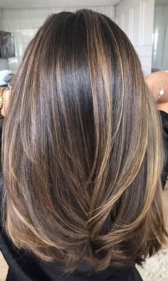 Straight Brown Medium Length Hair, Long Dark Hair With Balayage, Medium Length Haircut With Layers Blonde Highlights, Long Length Bob Haircut, Shoulder Length Highlighted Hair, Brown Glaze Hair, Hair Spring, Rambut Brunette, Hairstyle Color