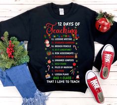 Do you have a funny teacher shirt that will make your holiday season even more special? If so, then this is the shirt for you! This shirt features funny 12 days of Teaching. A hilarious take on 12 days of Christmas. It's perfect for any teacher who loves to laugh and has a great sense of humor. Not only is this shirt hilarious, but it also makes a great gift for anyone who works in a school or teaches in some other capacity. Make sure to get your own funny teacher christmas shirt today! * S I Z I N G * ✺ Sizing is unisex  ✺ For adults, size runs like men's, though not overly large. Most women find their typical size works best, since they are meant to fit a touch loose and go up 1 or 2 sizes if you want the oversized look. ✺ Size guide and fit:  The size chart is listed in photos above.  P Teacher Christmas Tshirt Ideas, Pharmacist Shirt, Radiology Shirts, Math Teacher Humor, Math Teacher Shirts, Pharmacist Gift, Little Sister Gifts, Funny Math, Rad Tech