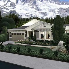 a rendering of a house with mountains in the background