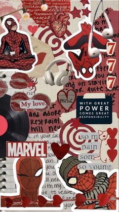 a collage of various stickers with the words, symbols and characters on them