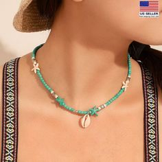 Women Fashion Necklace Retro Ocean Starfish Shell Beads Boho Pendant Style 1359 | eBay Retro Ocean, Ocean Starfish, Summer Choker, Jewelry 2023, Necklace Colorful, Detailed Necklace, Diy Bracelets Patterns, Boho Pendant, Shell Necklace