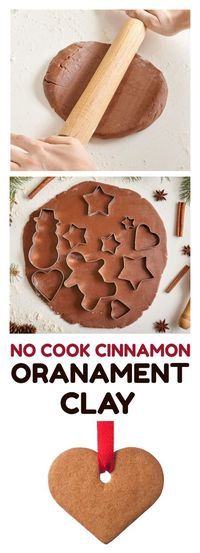 an advertisement for cinnamon ornament clay is shown in three different pictures, including a heart shaped cookie