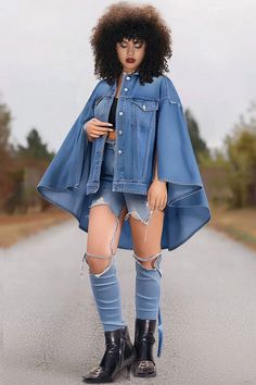 Xpluswear Africa Chic, Shirt Collar Pattern, Casual Denim Jacket, Light Blue Shirt, Winter Light, Cape Sleeves, Light Blue Shirts, Short Hair Styles Pixie, Denim Jacket Women