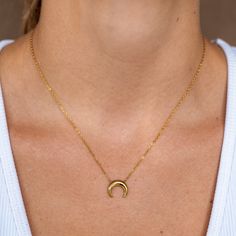 18K Gold-Plated Stainless Steel Nickel-Free Lead-Free Hypoallergenic Lobster Clasp 16" Chain 2" Extender Water Resistant Gold Moon Necklace, Moon Necklace, Sailor Moon, Lobster Clasp, 18k Gold, Gold Necklace, Gold Plate, Water Resistant, Moon