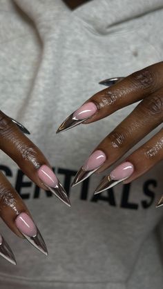 Metallic Nails Design, Long Nail Designs, Her Nails, Metallic Nails, Square Acrylic Nails, Fire Nails, Funky Nails, Dope Nails