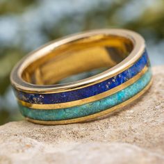 Turquoise Men, Engraved Wedding Rings, Engraving Fonts, Solid Gold Ring, Yellow Gold Jewelry, Band Jewelry, Kingman Turquoise, White Gold Jewelry, Rose Gold Jewelry