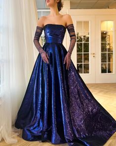 Starlight Ballgown, Night Sky Prom Dress, Ballgown With Gloves, Night Sky Wedding Dress, Night Under The Stars Theme Prom Dress, Star Ball Gown, Unique Gown Design, Blue Gowns Elegant, Blue Gala Dress