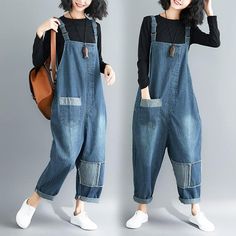 Casual Literary Women's Plus Size Denim Overalls - Trendha Jumpsuit Jeans, Womens Denim Overalls, Overalls Summer, Overalls Casual, Moda Denim, Jeans Overall, Denim Outfits, Jumpsuit Blue, Denim Jumper