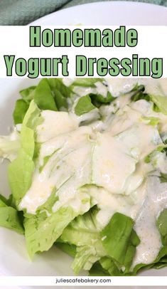 homemade yogurt dressing in a white bowl with lettuce