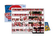 the christmas card game is on display in front of a white background with red and black photos