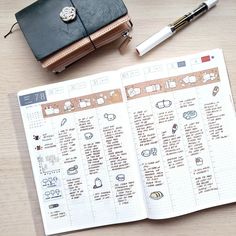 an open planner sitting on top of a wooden table