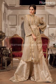 Nameera By Farooq, Pakistani Sharara, Bridal Sharara, Sharara Dress, Wedding Dresses Pakistani, Dresses Pakistani, Dress For Bride, Embroidery Online, Latest Bridal Dresses