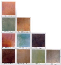 six different shades of brown, green, blue and beige paint samples with the same color