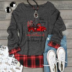 Last 2 For 2024 Season! Who Doesn't Love Their Hallmark Christmas Movies? This Stylish & Festive Shirt Has A Faux Double Layered Look From The Front As If There Is A Red & Black Plaid Shirt Underneath. Trendy Red Pickup And Christmas Tree Design. From Smoke Free Home. Check Out My Other Listings To Bundle And Save On Shipping Costs. Boutique Item/Comes With Plastic Poly Bag. ***Listing Includes Hallmark Christmas Watching Shirt Only-No Photo Props Or Accessories Included*** Boutique Outfits, Black Plaid Shirt, Chic Sweatshirt, Movie Watching, Hallmark Movie, Womens Christmas Shirts, Festival Shirts, Hallmark Christmas, Red And Black Plaid