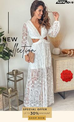 Cut Out Lace Bubble Sleeve Maxi Dress Maxi Dress With Sleeves, Cut Out, Bubbles, Maxi Dress, Lace