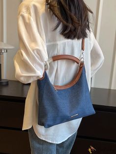 BirdinBag - Colorblock Denim Chain Shoulder Bag: Chic Square Crossbody for Women Everyday Denim Shoulder Bag With Detachable Handle, Denim Shoulder Bag With Detachable Handle For Daily Use, Chic Denim Blue Shoulder Bag For Everyday, Chic Everyday Denim Blue Shoulder Bag, Square Bag Pattern, Square Crossbody Bag, Word Wrap, Chain Shoulder Bag, Square Bag