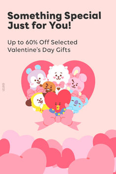 valentine's day sale with teddy bears and hearts on pink background, text reads something special just for you up to 60 % off selected valentine's day gifts