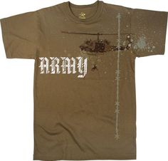 Army Helicopter tee. Helicopter Design, Army Helicopter, Tuxedo T Shirt, Fatigue Pants, Army Logo, Combat Uniforms, Army Print, Brown T Shirt