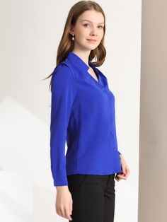 Shop Allegra K for work office blouse button up long sleeve v neck chiffon shirt you are looking for, get more women's shirts for yourelf. Order now! Free Returns! V Neck Long Sleeve Shirt, Office Blouse, Blue Rayon V-neck Blouse, Button Up Long Sleeve, The Office Shirts, Chiffon Shirt, Work Office, Women's Shirts, Night Looks