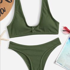 Nice Swim Suit That Hugs All Your Curves. Top Can Be Worn Alone With High Waisted Shorts Or Pants. Nice Cool Material. White Nike Shoes, Swimming Suits, Green Swimsuit, Summer Attire, Print Swimwear, Cotton Clothing, Swim Suits, Swim Wear, Summer Clothing