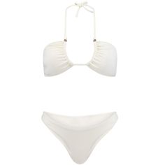 Introducing the Santorini Bikini Set - a timeless embodiment of elegance and versatility. Crafted from a newly refined textured fabric, this bikini set exudes sophistication. The top is adorned with exquisitely crafted 18k golden-plated Evil Eyes, adding a touch of allure to your beach look. Its multi-way design lets you personalize your style, whether you prefer a crisscross neck, strapless allure, or a classic triangle top. Paired with either high-leg or high-waist bottoms, the Santorini Bikini Set is the epitome of chic beach fashion. Embrace the sun, sea, and style with this exclusive swimwear, designed for those who appreciate both luxury and comfort. Elevate your beach experience with the Santorini Bikini Set. Features: Triangle top multiple ways to wear 18k gold-plated Lucky Eye cha Elegant Fitted Cream Swimwear, Elegant White Swimwear For Sunbathing, Elegant White Swimwear For Vacation, Elegant White Swimwear For Poolside, Elegant White Swimwear For Beach, Black Taps, Evil Eyes, Beach Fashion, High Waist Bottoms