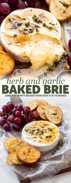 baked brie with grapes and crackers on the side