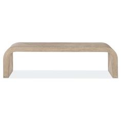 a wooden bench sitting on top of a white floor